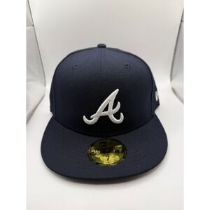 New Era 59Fifty Atlanta Braves Navy Blue/White Fitted Hat Size 7